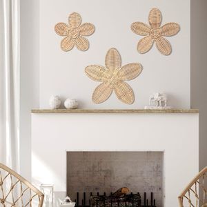3 Pcs Boho Daisy Wall Decor Wooden Daisy Wall Art Woven Natural Rattan Flower🦏